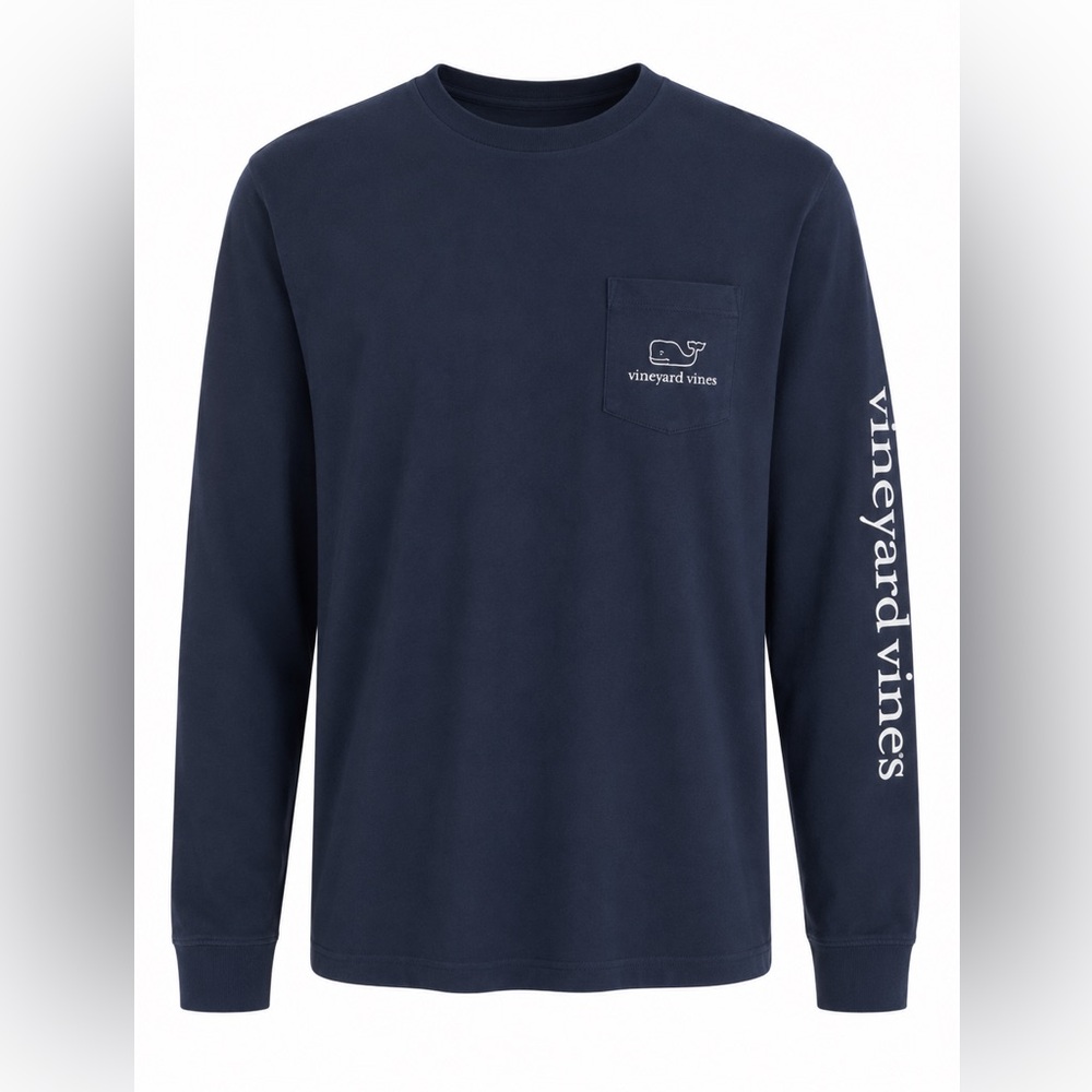 Vineyard Vines Navy Long-Sleeve Pocket Tee with Sleeve Logo